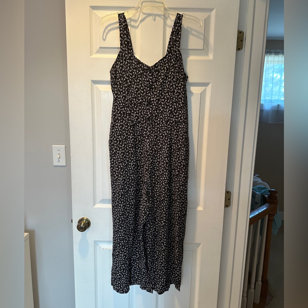 LOFT Black and White Textured Capri Length Jumpsuit
